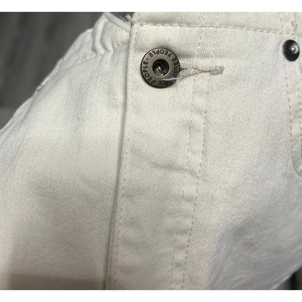 We The Free Womens Notched Waist Denim Mini Skirt Cotton Blend 27 Cream White